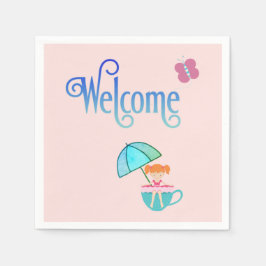 Välkomna Party Tekopp Flickor Butterfly Square Pappersservett