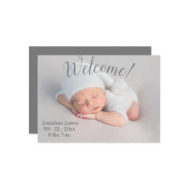 Välkomna Photo Grått Script Gender Neutral Birth Meddelande