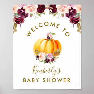 välkomna poster av små pumpa-blommigt-babydusch