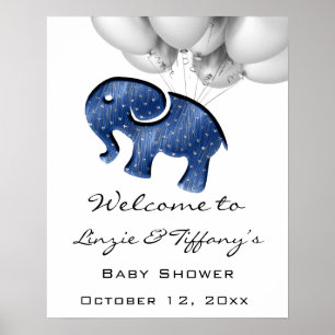 Välkomna Poster Babyskor Blue Navy Elephant