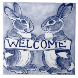 Välkomna Rabbit Bunny Art Cute Blue Trivet Kakelplatta