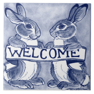 Välkomna Rabbit Bunny Art Cute Blue Trivet Kakelplatta