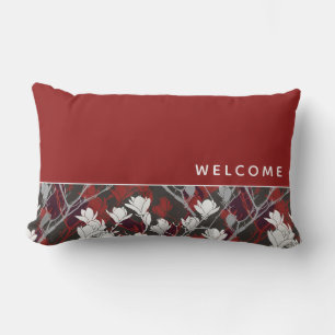 Välkomna Red Black White och Grått Blommigt Desi Lumbarkudde