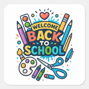 Välkomna Roligt Art Design i Back to school Fyrkantigt Klistermärke