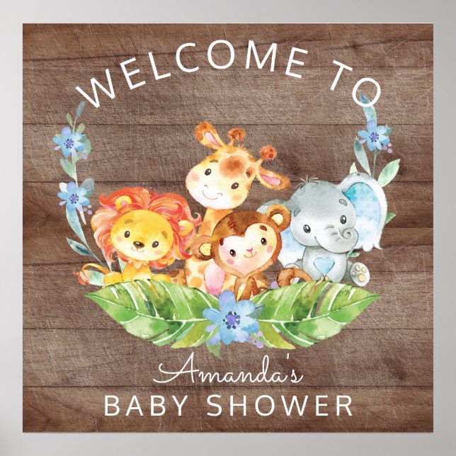 Välkomna Safari Jungle Baby Shower-skylt Poster (Framsidan)