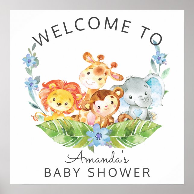 Välkomna Safari Jungle Baby Shower-skylt Poster (Framsidan)