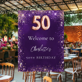 Välkomna till 50-årsdagen för lila glitter-miniaty poster