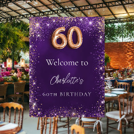 Välkomna till 60-årsdagen för lila glitter-miniaty poster