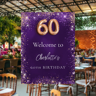 Välkomna till 60-årsdagen för lila glitter-miniaty poster