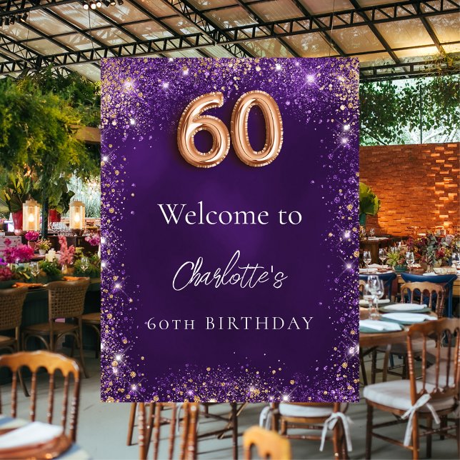 Välkomna till 60-årsdagen för lila glitter-miniaty poster (Skapare uppladdad)