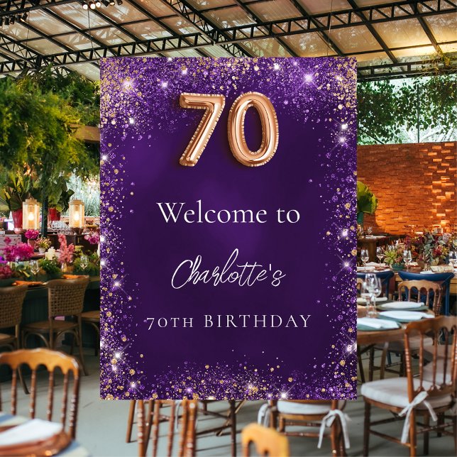 Välkomna till 70-årsdagen för lila glitter-miniaty poster (Skapare uppladdad)