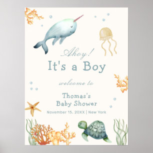 Välkomna till Ahoy under Sea Whale Boy Shower Poster