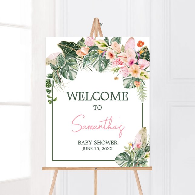 Välkomna till Aloha Baby Shower Poster (Aloha Pink Hawaiian Baby Shower Welcome Sign)