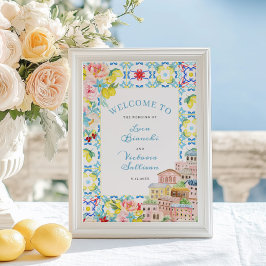 Välkomna till Amalfii Kusten Blue Tiles Italienska Poster