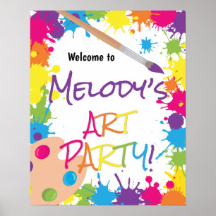 Välkomna till Art Party Colorful Paint Birthday Vä Poster