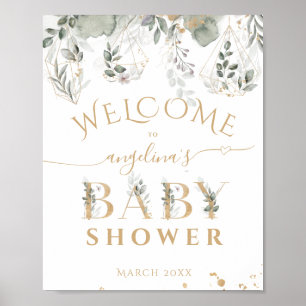 Välkomna till baby i bloom Greenery & Guld Baby Sh Poster
