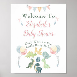 Välkomna till Baby Shower Cute Dinosaur Mamma Namn Poster