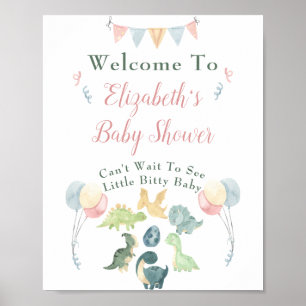 Välkomna till Baby Shower Cute Dinosaur Mamma Namn Poster