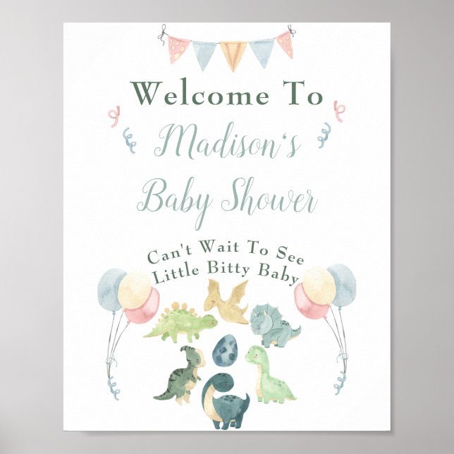 Välkomna till Baby Shower Cute Dinosaur Mamma Namn Poster (Framsidan)