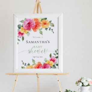 Välkomna till babyduschen för barn i rosa orange poster