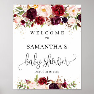 Välkomna till babyduschen i Burgundy Marsala blomm Poster