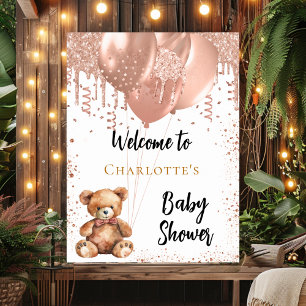 Välkomna till babyduschen i nallen ro guld poster