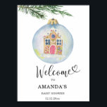 Välkomna till babyduschen Winter gren Poster<br><div class="desc">Vinter gren med leksak. Vattenfärgad babyduschinbjudan med julen gräs gren med nyårets bollar i leksak i ett brödhus. Matchande objekt är tillgängliga.</div>