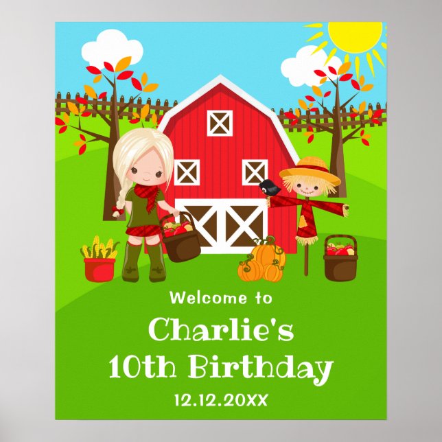 Välkomna till Barnyard Birthday Blonde Hair Girl Poster (Framsidan)