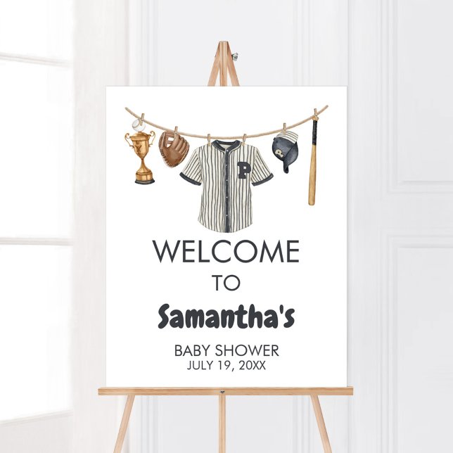 Välkomna till Baseball Little Slugger Baby Shower Poster (Baseball Little Slugger Clothesline Baby Shower Welcome Sign)