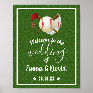 Välkomna till Baseball Theme Sports Bröllop Grönt Poster