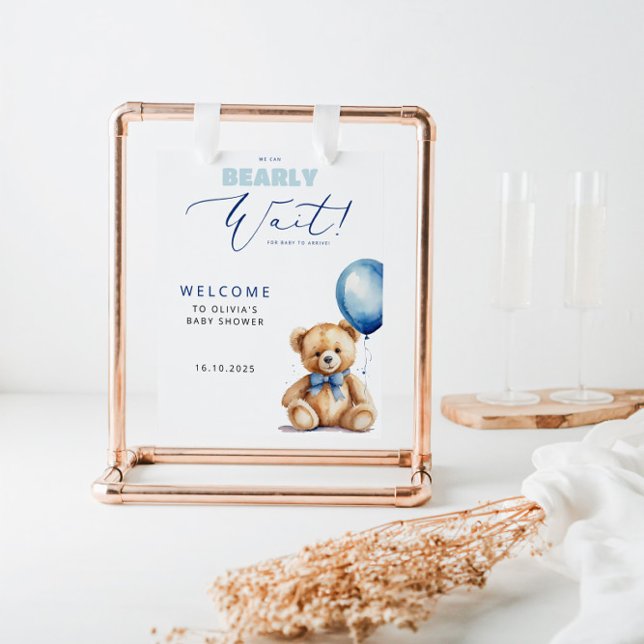 Välkomna till Bear Blue Balloon Boy Shower Poster (Skapare uppladdad)