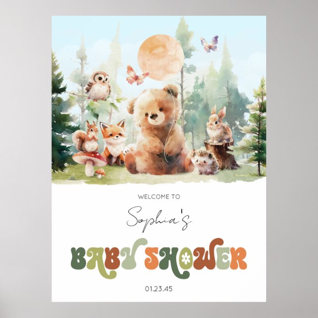 Välkomna till Beary Cute Woodland Baby Shower Poster (Framsidan)