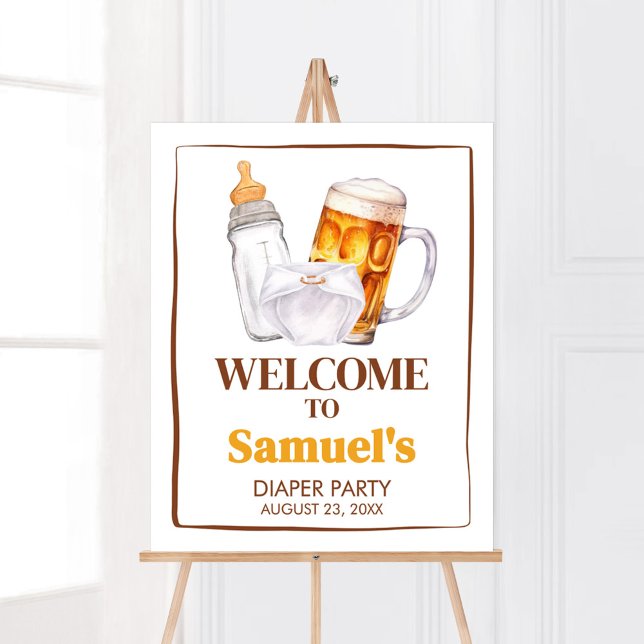 Välkomna till Beer Diaper Party Baby Shower Poster (Beer Diaper Party Baby Shower Welcome Sign)