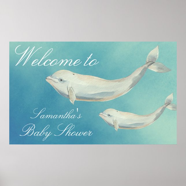 Välkomna till Beluga Whale Mamma och Calf Baby Sho Poster (Framsidan)