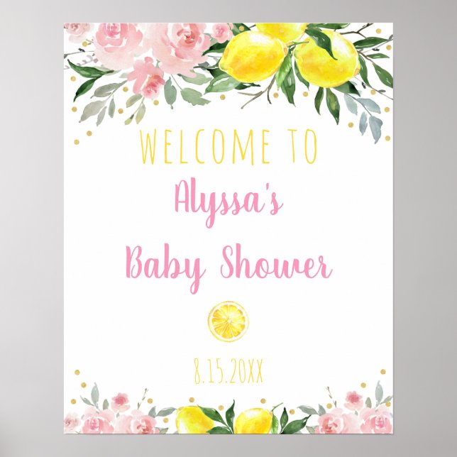 Välkomna till Blommigten Baby Shower för Rosa Poster (Framsidan)