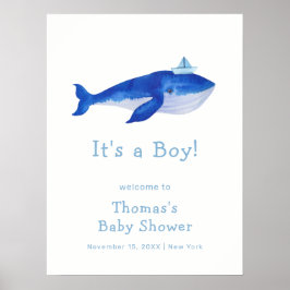 Välkomna till Blue Boy under Sea Whale Baby Shower Poster