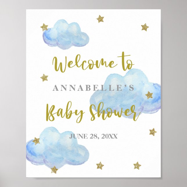 Välkomna till Blue Clouds Baby Shower med dubbla s Poster (Framsidan)