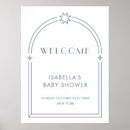 Välkomna till Blue Minimalist Boho Arch Baby Showe Poster