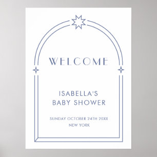 Välkomna till Blue Minimalist Boho Arch Baby Showe Poster