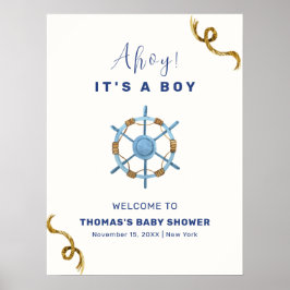 Välkomna till Blue Modern Ahoy Nautical Boy Shower Poster