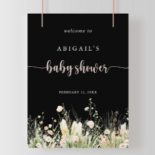 Välkomna till Boho WildblomBlack Baby Shower Poster