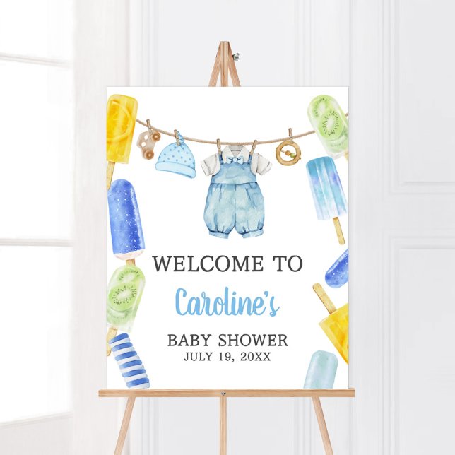 Välkomna till Boy Popsicle Baby Shower Poster (Popsicle Baby Shower Welcome Sign)