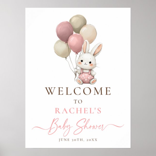 Välkomna till Bunny Rabbit Balloon Rosa Flicka Sho Poster (Framsidan)