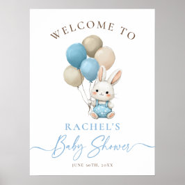 Välkomna till Bunny Rabbit Blue Balloons Boy Baby Poster