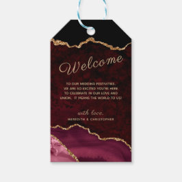 Välkomna till Burgundy Agate Guld Glitter Bröllop Presentetikett