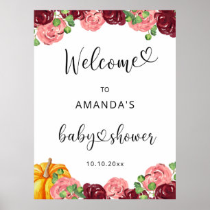 Välkomna till Burgundy blommigt-fall-pumpränt baby Poster
