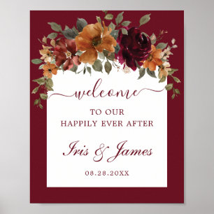 Välkomna till Burgundy Burnt Orange Blommigt Arch Poster