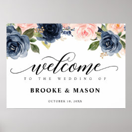 Välkomna till Burgundy Navy  Blommigt Rustic Bröll Poster