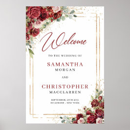 Välkomna till Burgundy ro eucalyptus Bröllop Poster