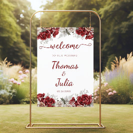 Välkomna till Burgundy Silver Watercolor Blommigt  Poster